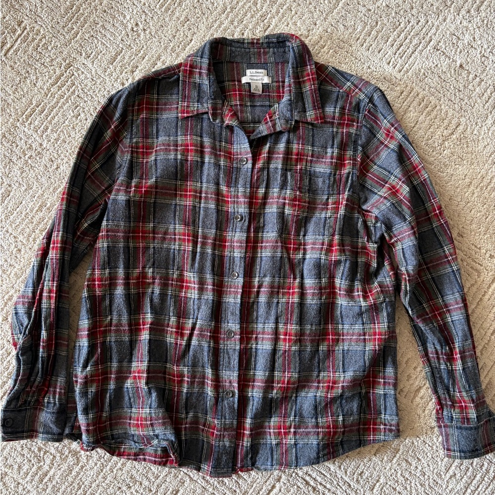 L.L. Bean Red and Gray Plaid Casual Shirt